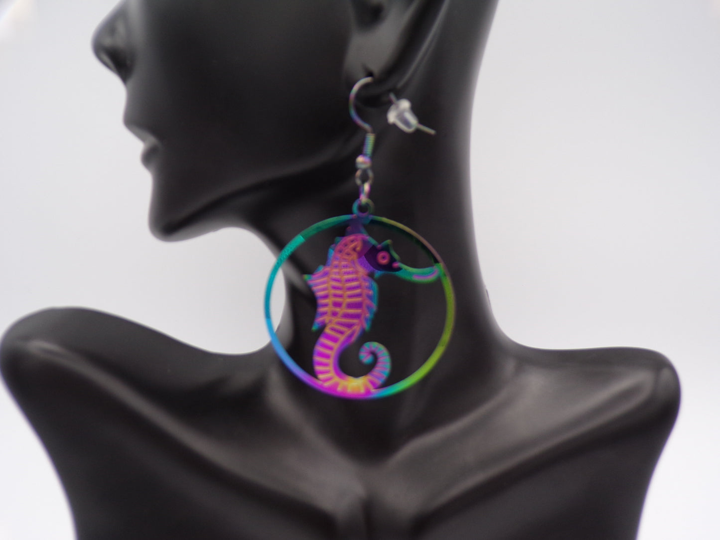 Rainbow sea horse earrings